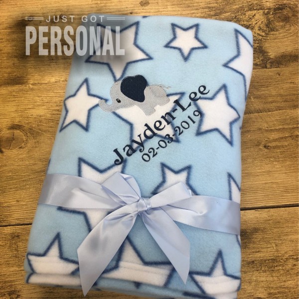 Personalised Star Baby Blanket - Baby Elephant Design